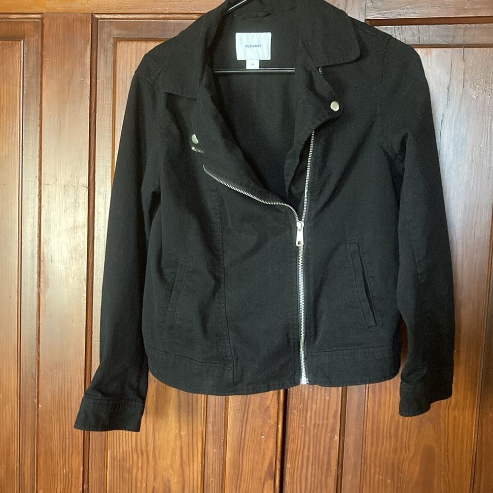 Old Navy Women’s Black Zipper Moto Short Cotton Blend Jacket Size M
